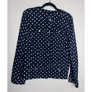 Chaps Women's Navy Polka Dot Silver Button Up Jacket Size XL Denim Pockets